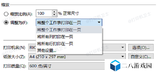 在打印设置中调整尺寸