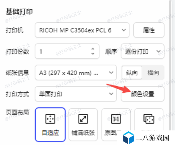 在应用程序中设置黑白打印