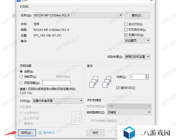 选择正确的打印选项