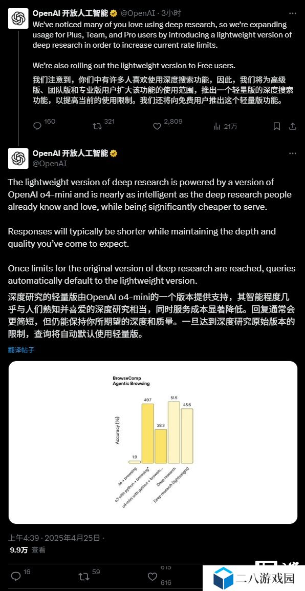 OpenAI 推出轻量级 ChatGPT 深度研究工具，免费用户也能用