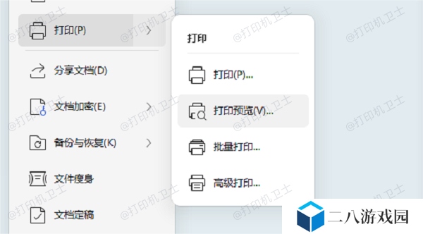 预览打印效果