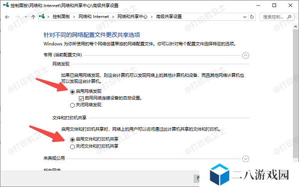 启用网络发现和打印服务