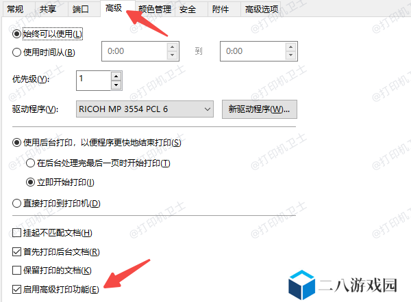 启用高级打印功能